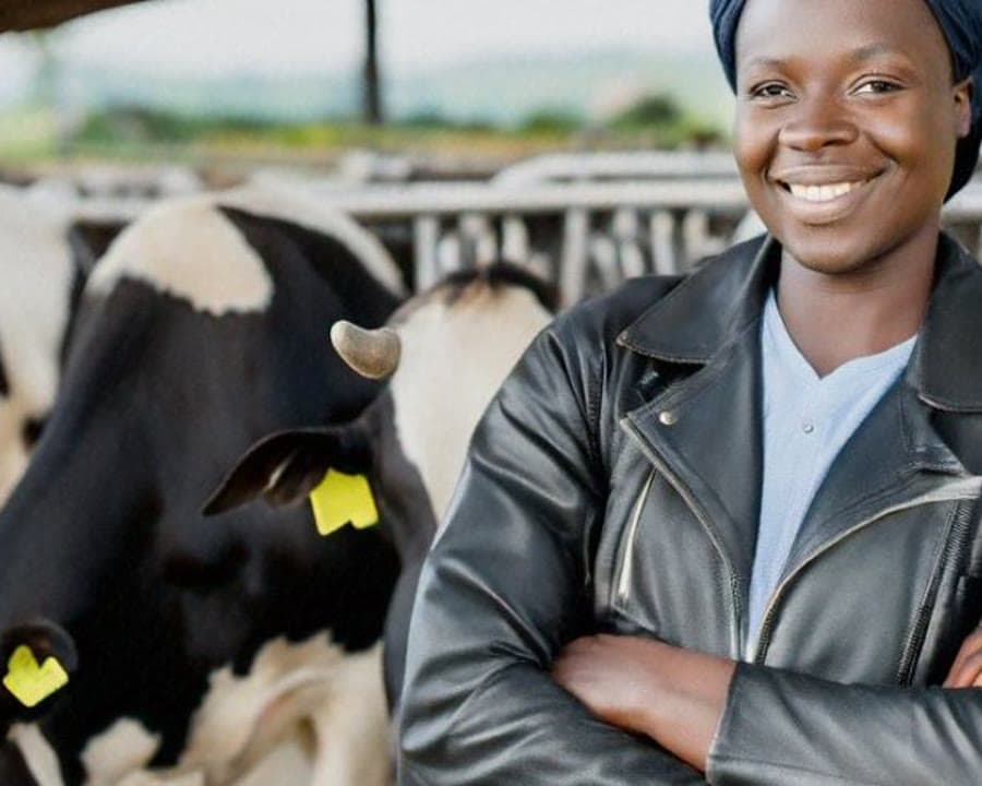 A woman dairy farmer with her cattle